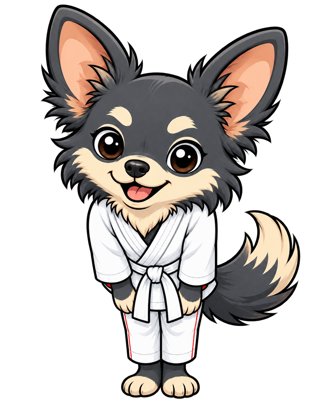 Maskotka ABCJudo wykonująca uprzejmy ukłon w białej judodze